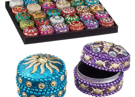 Kleine Runde Schmuckdose im Orientalischen Stil - 3,5 cm Durchmesser, Verschiedene Muster TK Gruppe® Grosshandel 