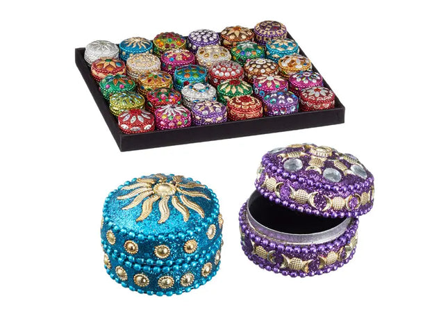 Kleine Runde Schmuckdose im Orientalischen Stil - 3,5 cm Durchmesser, Verschiedene Muster TK Gruppe® Grosshandel 