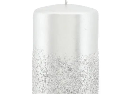Kleine Silberne Stumpenkerze Metallic Glitzer, 10cm - Edles Tischdekor TK Gruppe® Grosshandel 