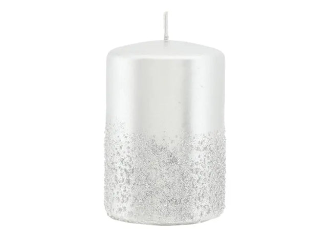 Kleine Silberne Stumpenkerze Metallic Glitzer, 10cm - Edles Tischdekor TK Gruppe® Grosshandel 