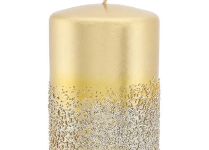 Kleine Stumpenkerze in Gold mit Metallic-Glitzer, 10cm - Deko Highlight TK Gruppe® Grosshandel 