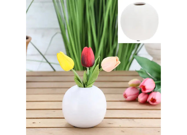 Kleine Vase aus Keramik, Mattweiß, 10x10x9cm - Modernes Wohnaccessoire TK Gruppe® Grosshandel 