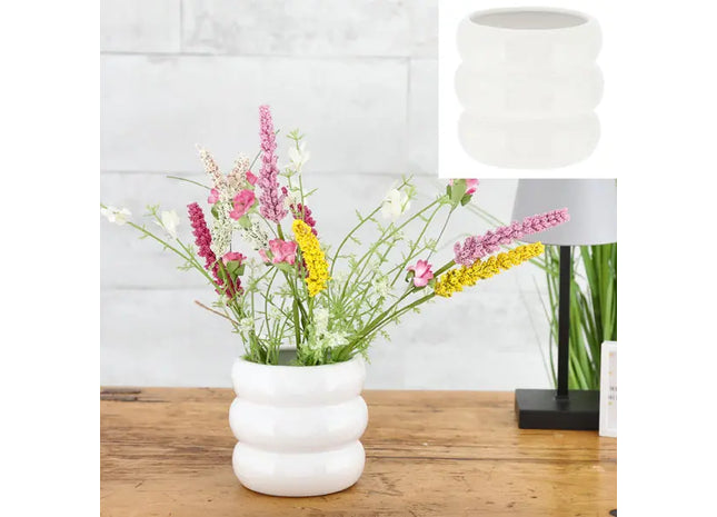 Kleine Weiße Keramikvase 10cm mit Ringdesign – Dekorativ & Stilvoll TK Gruppe® Grosshandel 