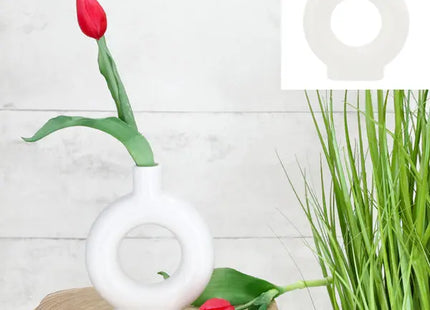 Kleine Weiße Keramikvase, Rund, 15cm Hoch, Stilvolle Tischdeko TK Gruppe® Grosshandel 