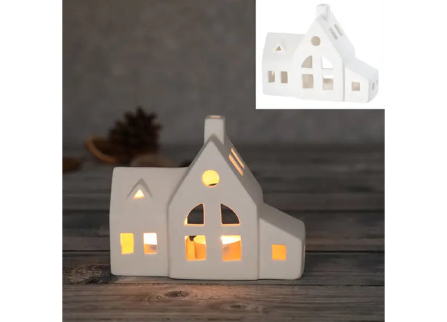 Kleine Weiße Teelichthalter Häuser, Ca. 14x12cm TK Gruppe® Grosshandel 