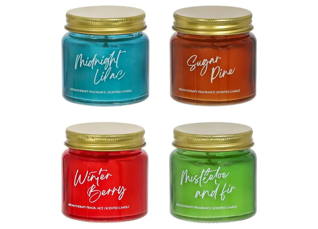 Kleine Winter-Duftkerze im Glas, 6cm hoch, 4er Set TK Gruppe® Grosshandel 