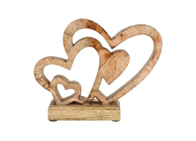 Kleine goldene Herzen auf Ständer, Mangoholz, ca. 14cm - Elegantes Dekor TK Gruppe® Grosshandel 