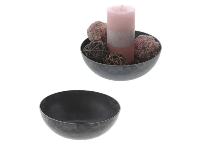 Kleine runde Deko-Schale, Naturgrau, ca. 20cm Durchmesser, Wohnaccessoire TK Gruppe® Grosshandel 