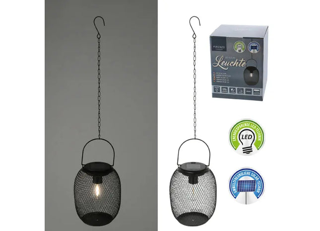 Kleine schwarze Netz-Solar-Hängeleuchte - LED, ca. 60cmH: Lösung für die Außenbeleuchtung TK Gruppe® Grosshandel 