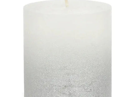 Kleine weiß-silberne Stumpenkerze mit Glitzer, ca. 7cm hoch - Elegante Kerze für festliche Dekoration TK Gruppe® Grosshandel 