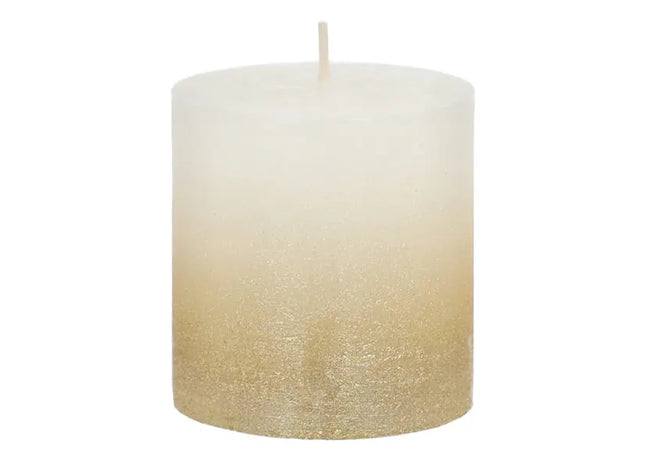 Kleine weiße-goldene Stumpenkerze mit Glitzer, ca. 7cm hoch - Festliche Kerze für elegante Dekoration TK Gruppe® Grosshandel 