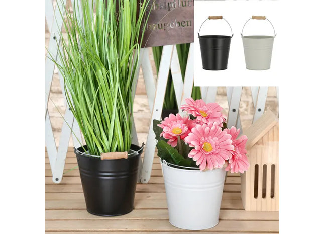 Kleiner Basic-Eimer mit Holzgriff, 2er-Set, ca. 16cm Durchmesser – Kompakter Metalleimer TK Gruppe® Grosshandel 