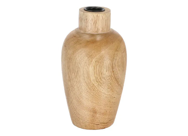 Kleiner Bauchiger Stabkerzenhalter aus Mangoholz, 17cm - Stilvolles Tischdekor TK Gruppe® Grosshandel 
