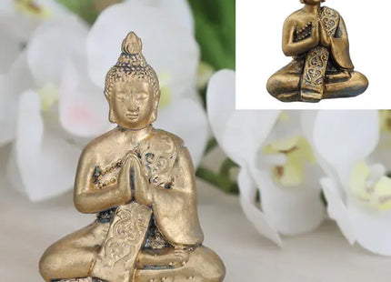 Kleiner Buddha, gold glänzend, sitzend, ca. 10cm – Dekorative Zen Statue | Elegante Buddha-Figur TK Gruppe® Grosshandel 