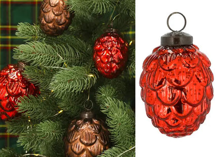 Kleiner Christbaumhänger Zapfen, Rot, 5x8 cm – Festlicher Baumschmuck TK Gruppe® Grosshandel 