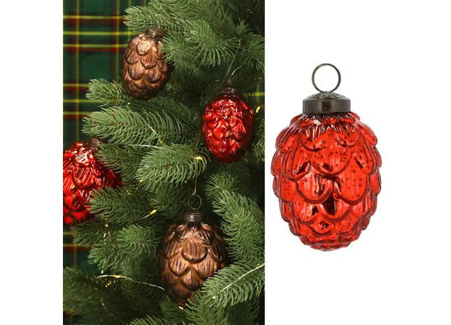 Kleiner Christbaumhänger Zapfen, Rot, 5x8 cm – Festlicher Baumschmuck TK Gruppe® Grosshandel 
