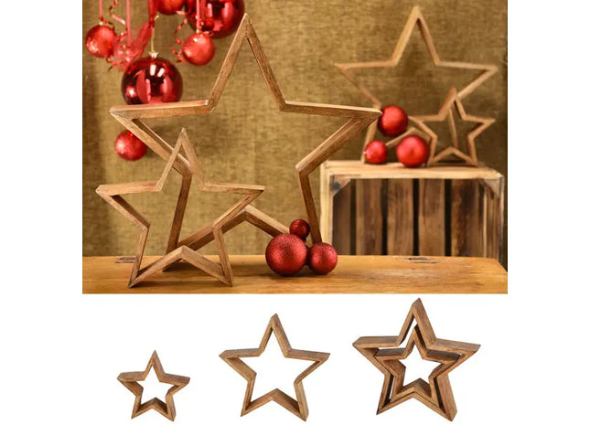 Kleiner Deko-Stern aus Mangoholz, 2er Set, Standmodell, Rustikal TK Gruppe® Grosshandel 