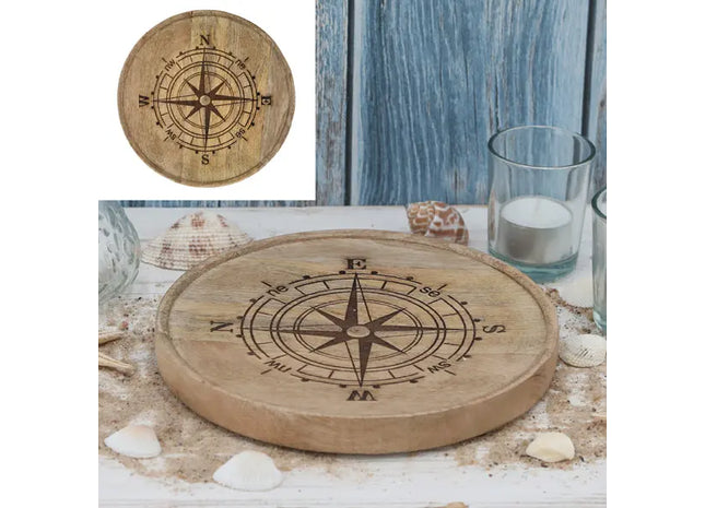 Kleiner Deko-Teller mit Windrosen-Design, Mango-Farbe, Ø 20 cm – Maritimes Dekor TK Gruppe® Grosshandel 