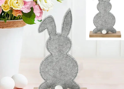 Kleiner Filzhase, Grau mit Bommelschwanz auf Holzsockel, ca. 21cm TK Gruppe® Grosshandel 