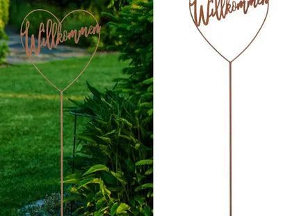 Kleiner Gartenstecker 'Willkommen Herz' - Antikrost-Eisen, 90cm TK Gruppe® Grosshandel 