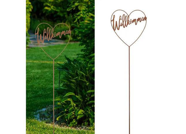 Kleiner Gartenstecker 'Willkommen Herz' - Antikrost-Eisen, 90cm TK Gruppe® Grosshandel 