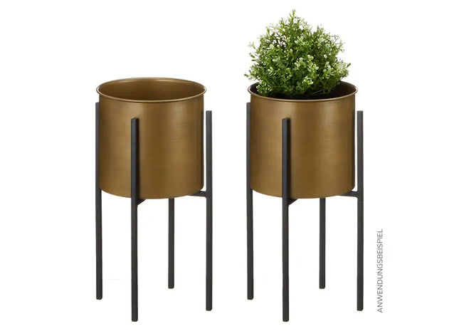 Kleiner Goldener Pflanztopf auf Schwarzem Fuß, Höhe 40cm TK Gruppe® Grosshandel 