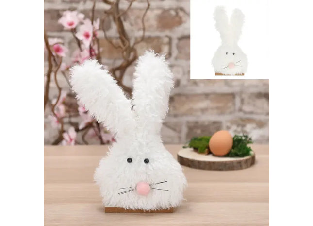 Kleiner Hase auf Holzsockel, ca. 23cm Hoch - Zierliche Dekofigur TK Gruppe® Grosshandel 