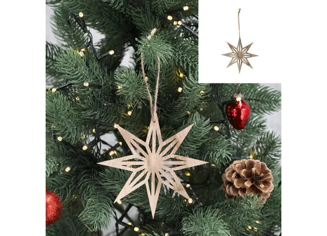 Kleiner Holzstern zum Hängen, Ca. 12,5 cm Durchmesser – Dekorativer Rustikaler Schmuck TK Gruppe® Grosshandel 
