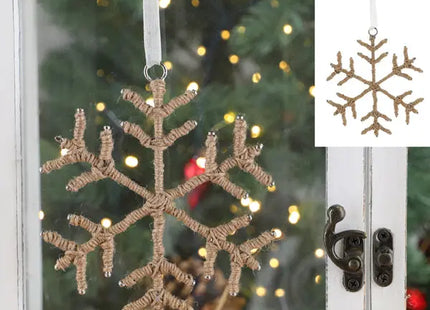 Kleiner Jute-Hänger in Schneeflocken-Optik, Durchmesser 10 cm – Öko-Deko TK Gruppe® Grosshandel 