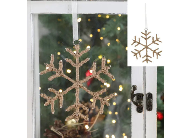 Kleiner Jute-Hänger in Schneeflocken-Optik, Durchmesser 10 cm – Öko-Deko TK Gruppe® Grosshandel 