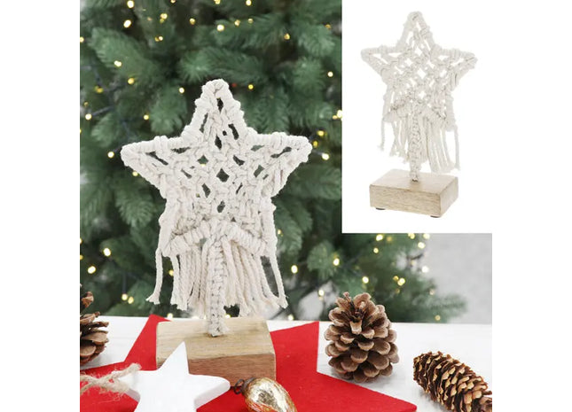 Kleiner Makramee-Stern auf Stand, Höhe 22cm - Stilvolles Boho-Dekorelement TK Gruppe® Grosshandel 