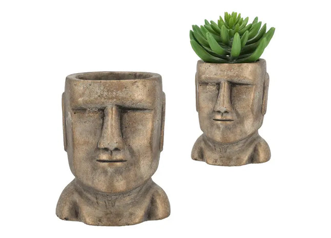 Kleiner Pflanztopf Moai-Kopf in Gold, Feine Ausführung, 17 cm Höhe TK Gruppe® Grosshandel 