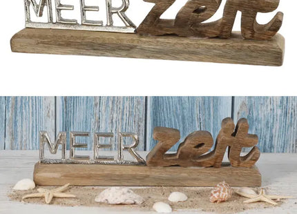 Kleiner Schriftzug 'Meerzeit' auf Standfuß, Silber, Breite ca. 30 cm – Kompakte Küstendeko TK Gruppe® Grosshandel 