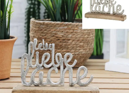 Kleiner Silber-Schriftzug 'Lebe Liebe Lache' auf Sockel - 23cm Lang TK Gruppe® Grosshandel 