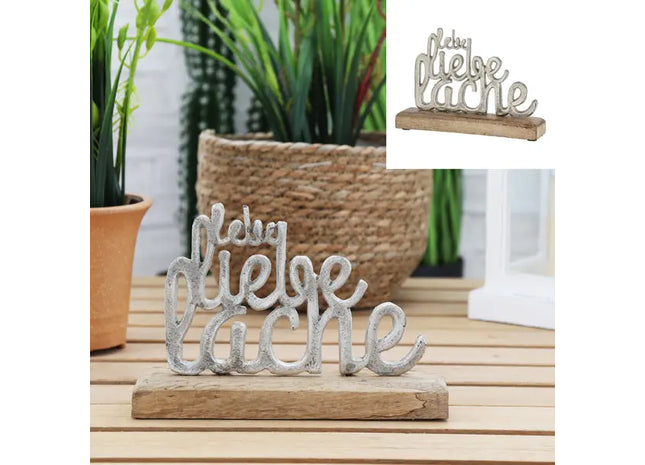 Kleiner Silber-Schriftzug 'Lebe Liebe Lache' auf Sockel - 23cm Lang TK Gruppe® Grosshandel 