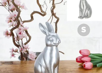 Kleiner Silberner Hase, Polyresin, 9cm Hoch, Feine Dekofigur TK Gruppe® Grosshandel 