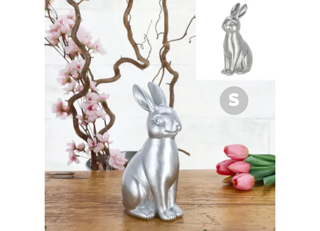 Kleiner Silberner Hase, Polyresin, 9cm Hoch, Feine Dekofigur TK Gruppe® Grosshandel 