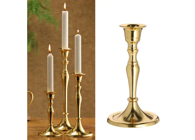 Kleiner Stabkerzenhalter in Gold - Schickes Wohnaccessoire, ca. 17cm Höhe TK Gruppe® Grosshandel 
