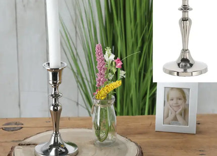 Kleiner Stabkerzenhalter in Silber, Ca. 17cm Hoch - Kompakt und Elegantes Dekor! TK Gruppe® Grosshandel 