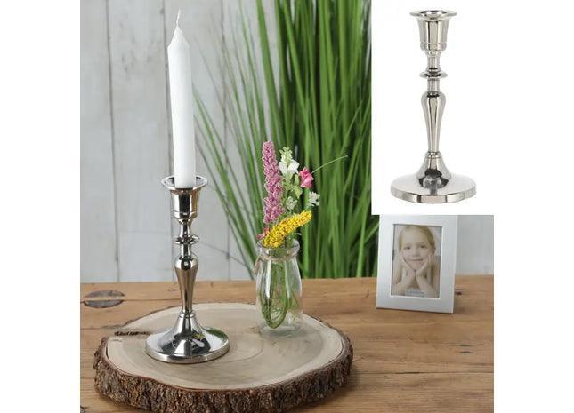 Kleiner Stabkerzenhalter in Silber, Ca. 17cm Hoch - Kompakt und Elegantes Dekor! TK Gruppe® Grosshandel 