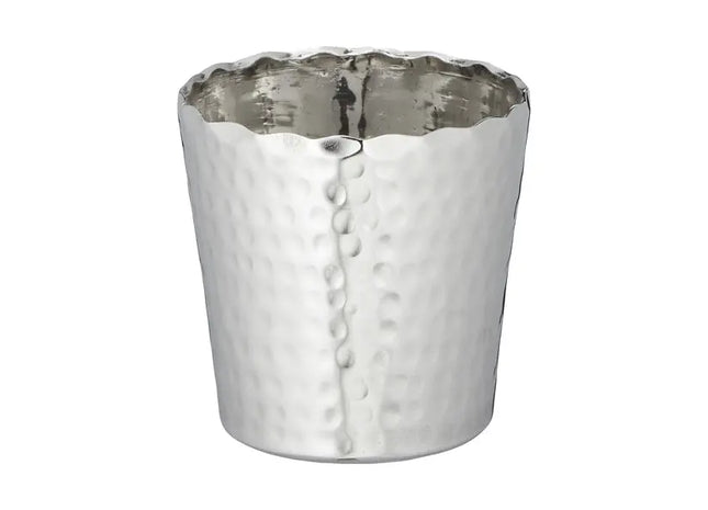 Kleiner Übertopf, Silber mit Wellenkante, Gehämmert, Ca. 10 cm Durchmesser - Eleganter Pflanzenhalter TK Gruppe® Grosshandel 