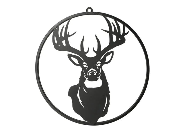 Kleiner Wandhänger Hirschkopf, Rund, Schwarz, 40 cm Durchmesser – Dekorativ TK Gruppe® Grosshandel 