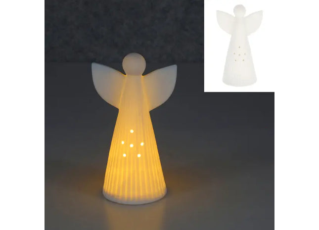 Kleiner Weißer LED-Engel - Strahlende Lichtdekoration, 18 cm Hoch TK Gruppe® Grosshandel 