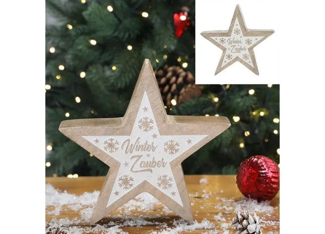 Kleiner Weißer Mangoholz-Stern zum Stellen, 15 cm Durchmesser – Zauberhafte Winterdeko TK Gruppe® Grosshandel 