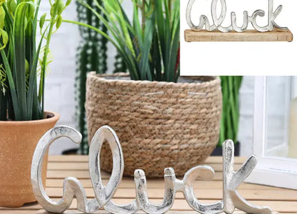 Kleiner 'Glück' Schriftzug auf Standfuß – Freudebringende Deko, 10cm Höhe TK Gruppe® Grosshandel 