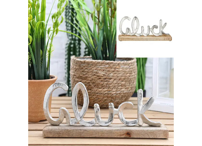 Kleiner 'Glück' Schriftzug auf Standfuß – Freudebringende Deko, 10cm Höhe TK Gruppe® Grosshandel 