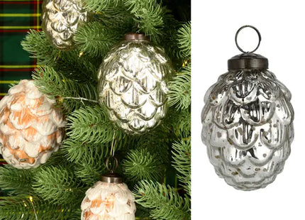 Kleiner silberner Christbaumzapfen-Anhänger, 5x8cm – Festliche Tannenzapfen-Weihnachtsdeko TK Gruppe® Grosshandel 