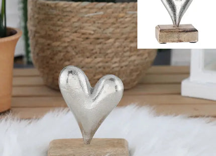Kleines Alu-Herz auf Holzfuß - ca. 10cm, Elegantes Deko-Element TK Gruppe® Grosshandel 