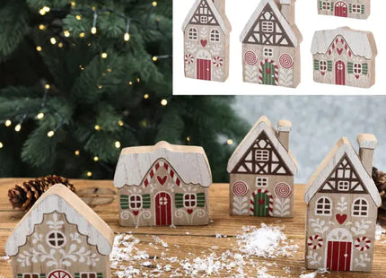 Kleines Deko Holzhaus, 4er Set, 10cm Hoch - Charmante Zimmerdekoration TK Gruppe® Grosshandel 