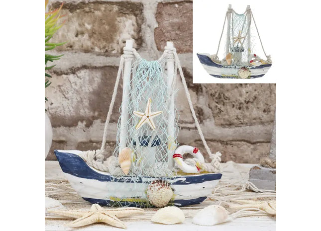Kleines Fischerboot-Modell mit Netz, 12x12x4 cm – Ideal für Sammler & Deko TK Gruppe® Grosshandel 